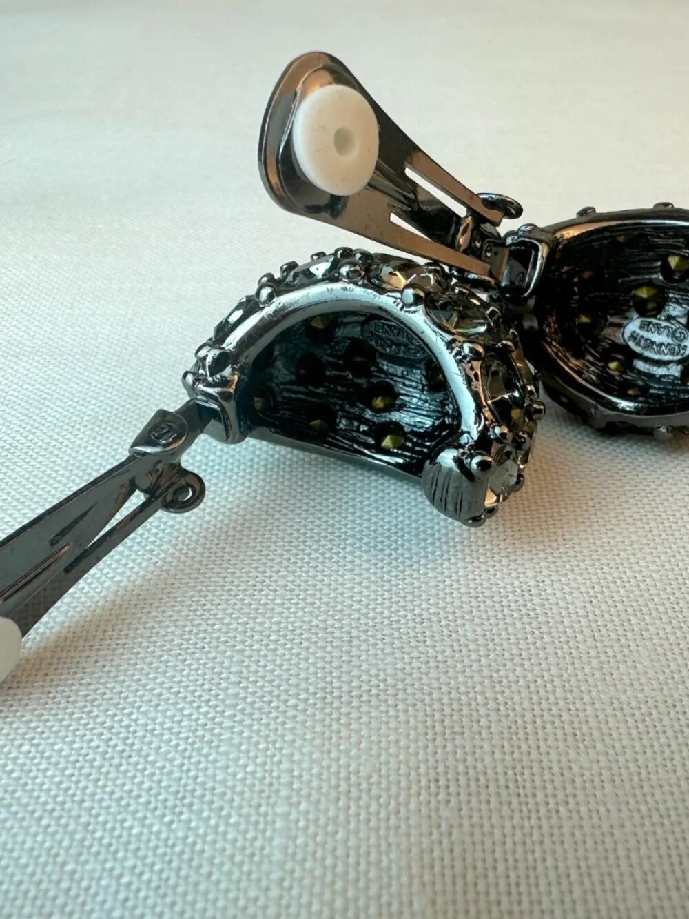 Kenneth Jay Lane Pave Crystal Gunmetal Clip-on Dome Earrings - Picture 4 of 8